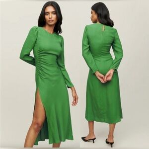 Reformation FREDA Kelly Green Buttoned Slit Midi Dress NWT size 0